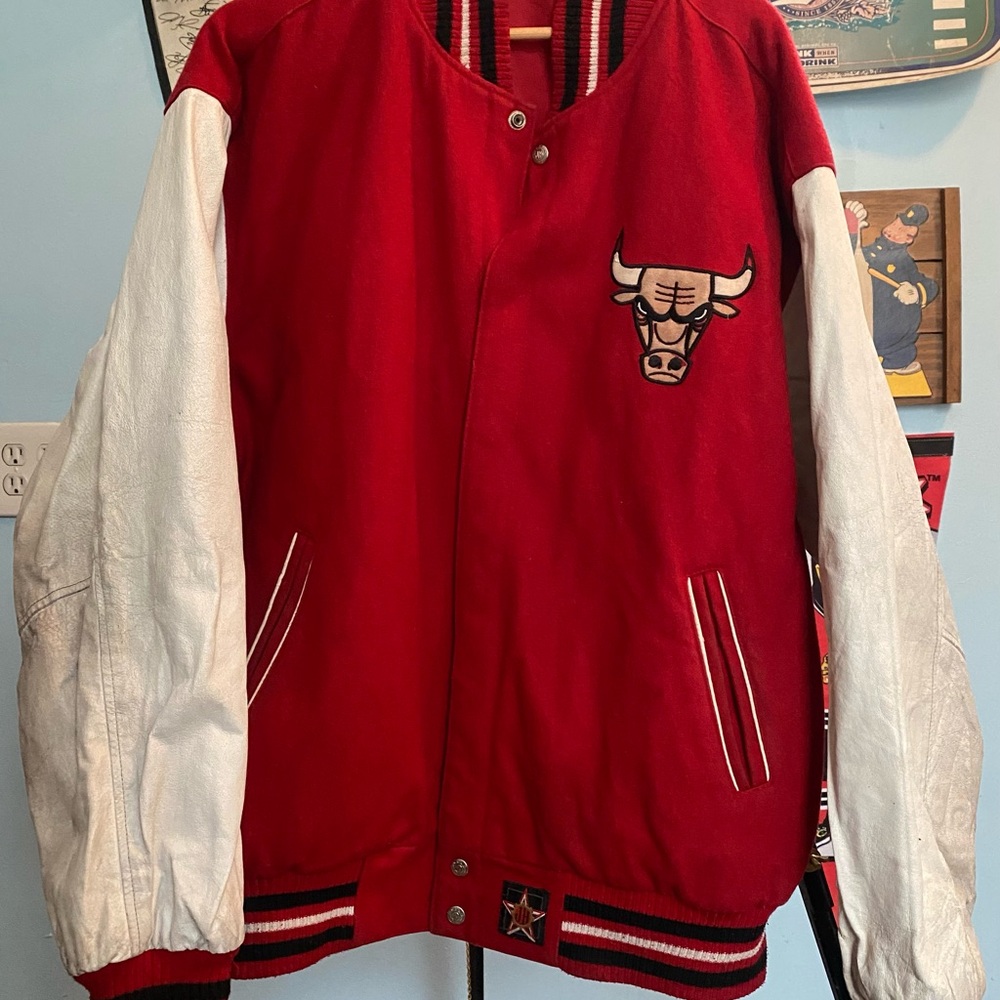 Vintage NBA Reversible COAT Sz L/XL Mens CHICAGO Bulls JH Design Group Red black